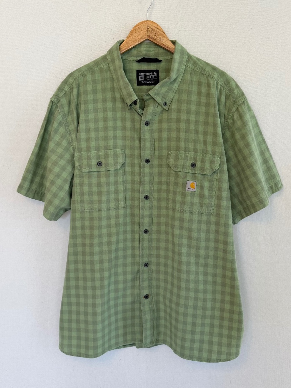 CARHARTT Men’s 3XL Loose Fit Green Plaid Check Short Sleeve Camp Shirt